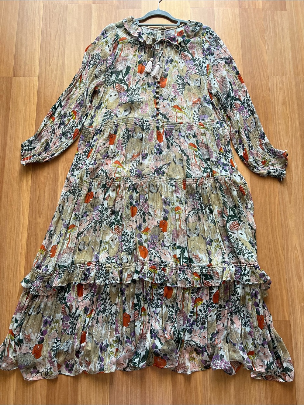 Anthropologie Marais Owl Print Boho Tiered Maxi Dress 1X - Picture 3 of 16